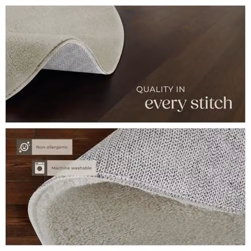 tectake Zonelle Round Fluffy Rug in Sand, Allergy-Friendly and Washable, Ø 120 cm – 5