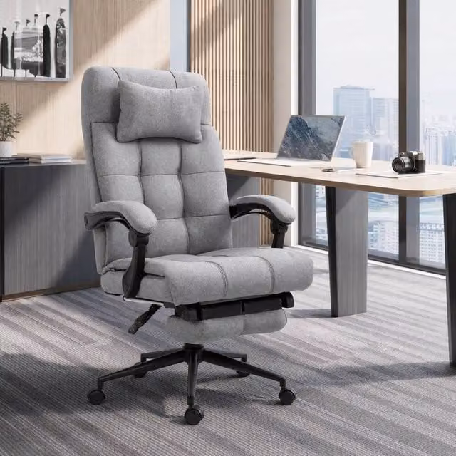 STILVORA Grey Fabric Office Task Chair with Footrest and Headrest