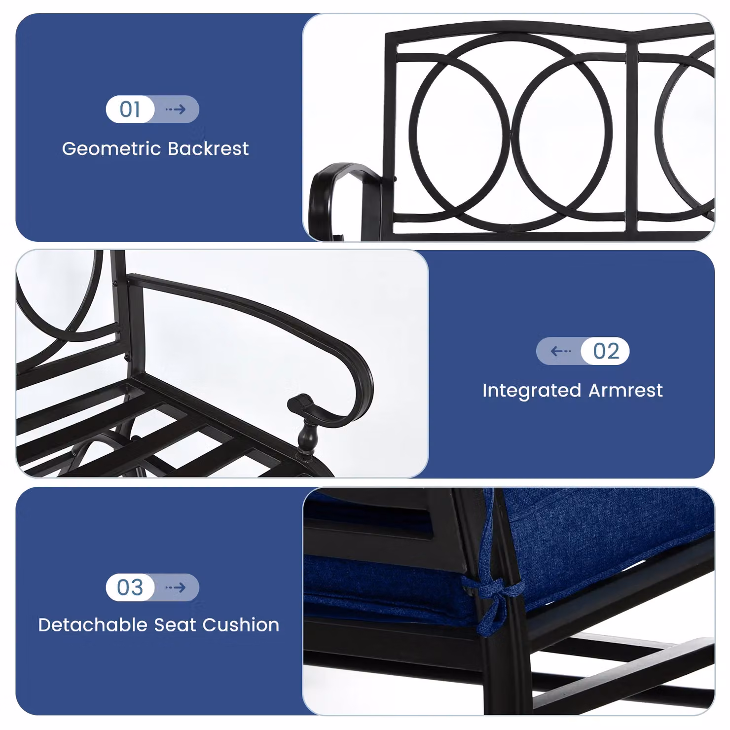 Gymax 2 Seater Outdoor Swing Glider Chair with Cushions in Navy Blue – 5