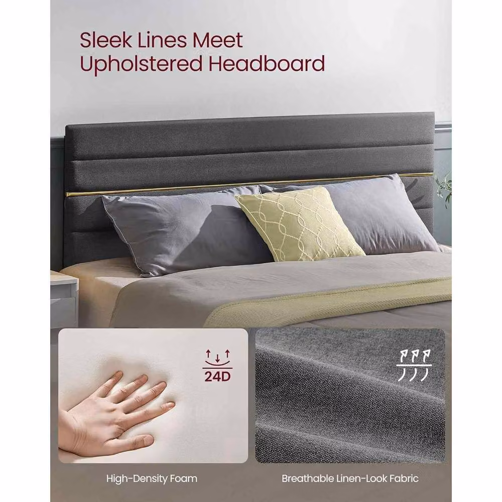 The Bazaarist King Upholstered Bed Frame with Adjustable Headboard in Grey – 3