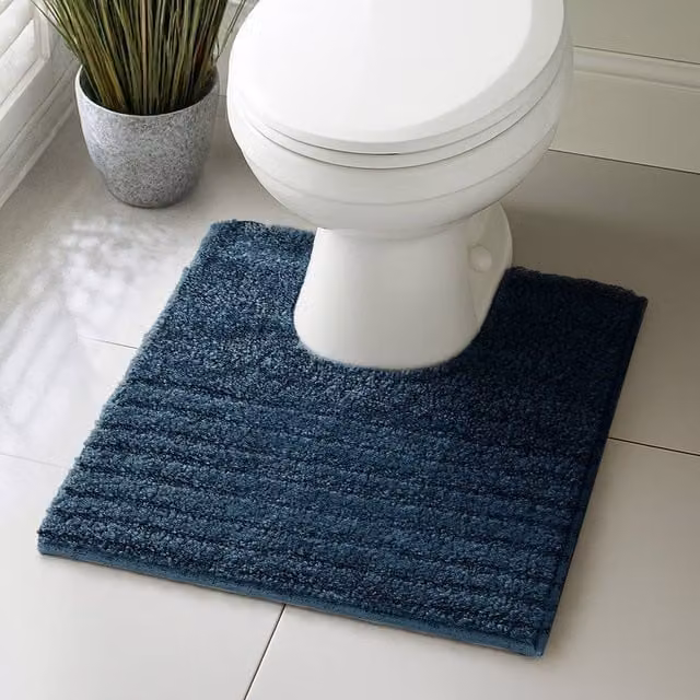 Velosso Linear Microfibre Bath and Pedestal Mat in Indigo Blue, Small