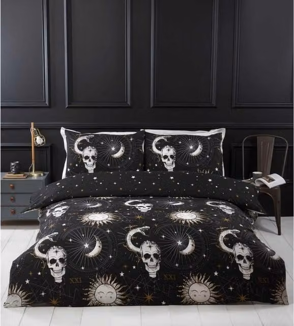 Rapport Graphic Tarot Skulls Duvet Cover Set, Black, 140 x 200 cm