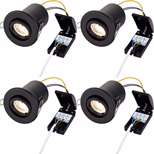 Loops 4 Pack Black Tiltable Recessed Ceiling Downlights, Dimmable, Fits 83mm Hole, GU10 Compatible