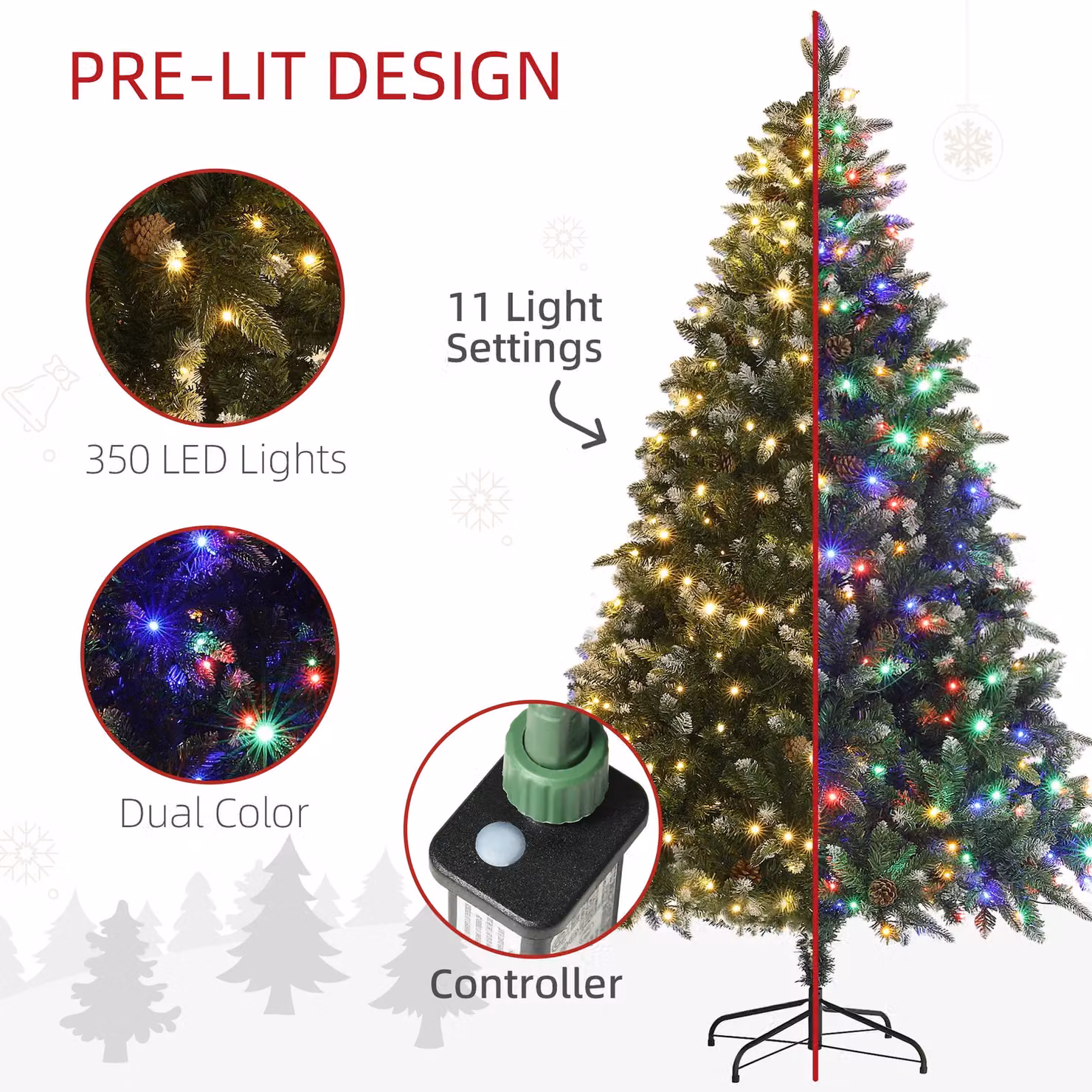 HOMCOM Artificial LED Christmas Tree with Metal Base and Hinged Branches in Green, 7ft – 3