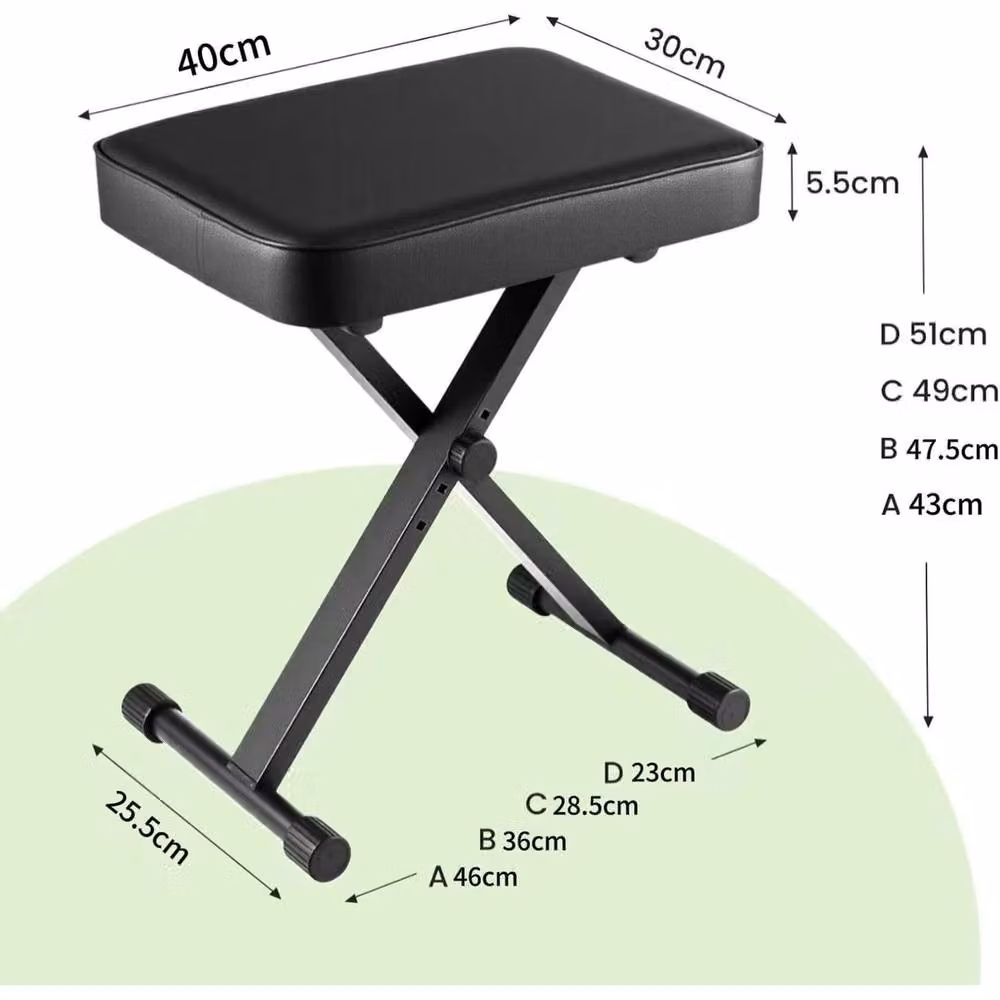 VOGREX Foldable X-Style Height Adjustable Piano Dressing Stool in Black with Synthetic Leather Seat – 2