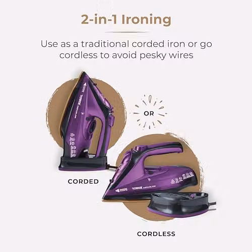 Tower T22008 CeraGlide Cordless Steam Iron with Ceramic Non-Stick Soleplate and Anti-Calc Function, 2400 W, Black in Purple – 3