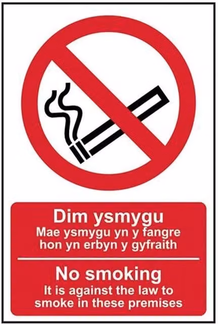Scan Safety No Smoking Sign in Welsh and English, Multicolour Red PVC, W: 20 cm, H: 30 cm