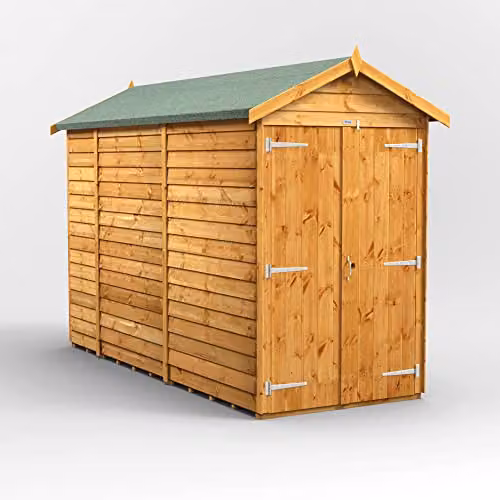 Powersheds Premium Apex Overlap Wooden Shed with Double Doors in Brown (Windowless)