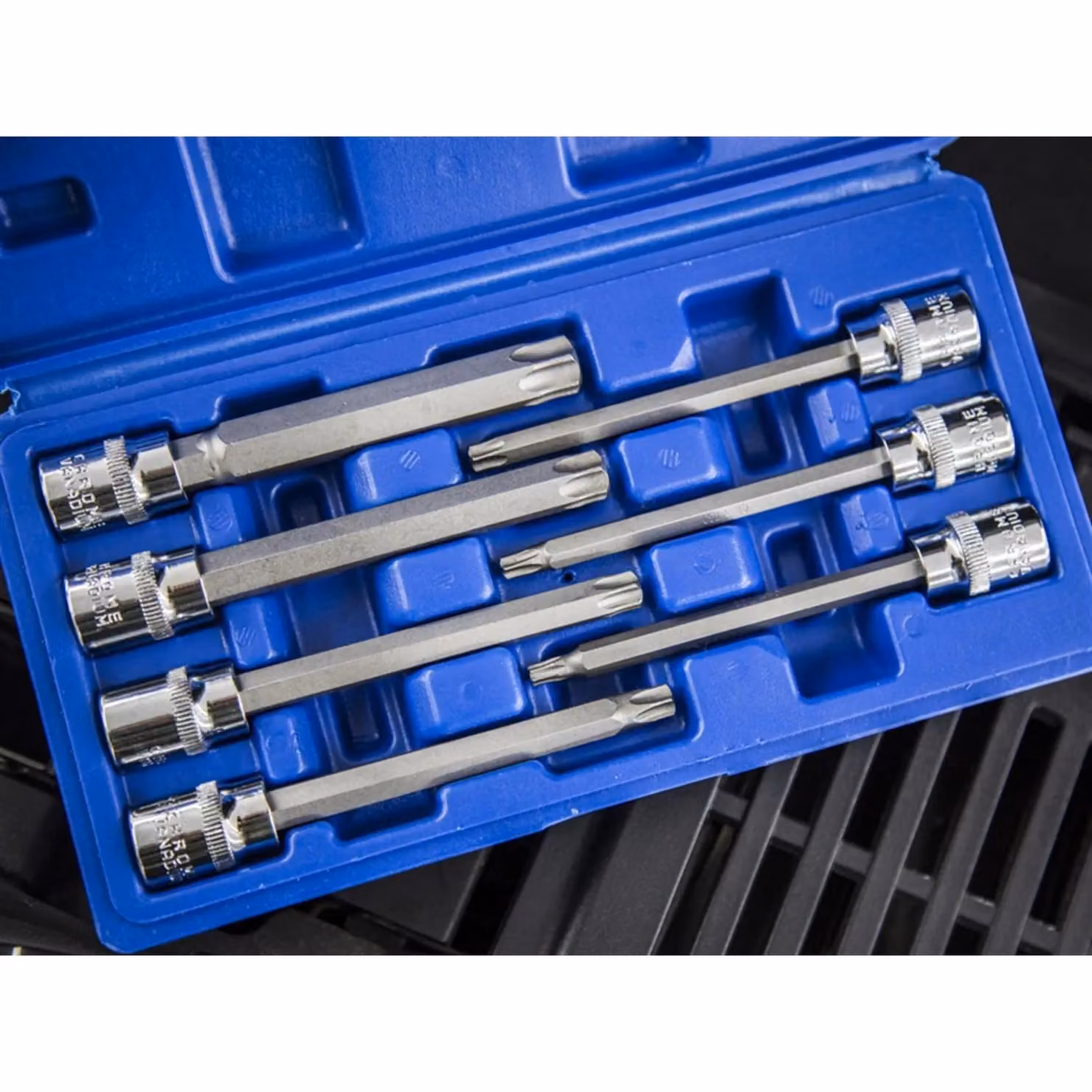 Bluespot Tools 7 Piece 3/8in Drive Extra Long Torx Screwdriver Bit Set in Chrome Vanadium Steel – 3