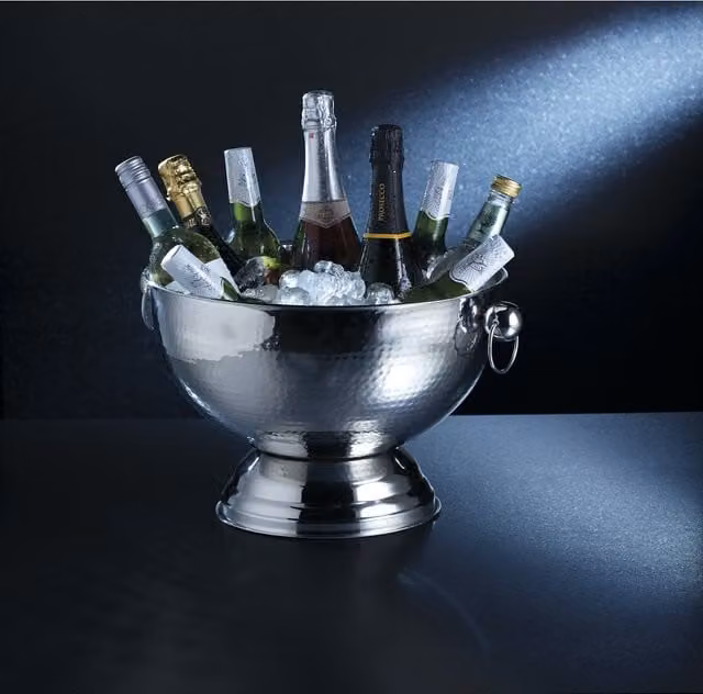 BarCraft Hammered Stainless Steel Champagne Bowl in Silver/Grey, W: 37 cm, D: 25 cm