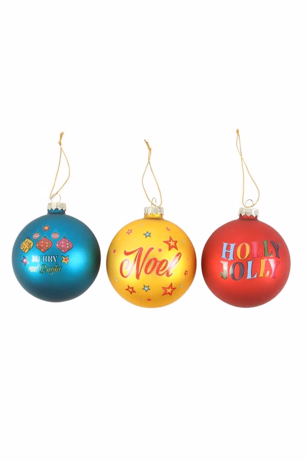 KDMD Set of 3 Multicolour Vintage Glass Christmas Baubles with Lettering – 2