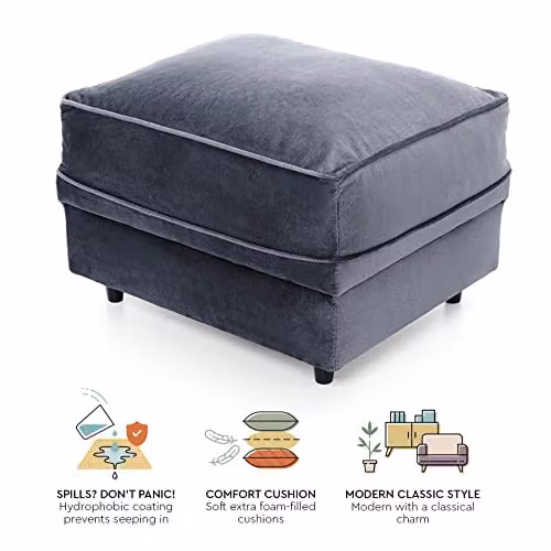 Abakus Direct Chicago Spill-Proof Velvet Footstool in Grey, W/D/H: 60 x 50 x 41 cm – 3