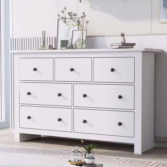 STILVORA Modern White 7 Drawer Sideboard with Storage