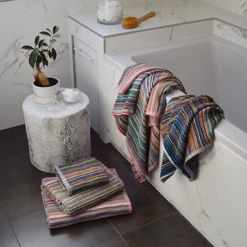 Odyssey 100% Recycled Cotton Bath Sheet Set in Multi Coloured Remnant Yarn Stripe, 2 x Large Towels, W: 90 cm, L: 150 cm, 400GSM – 4