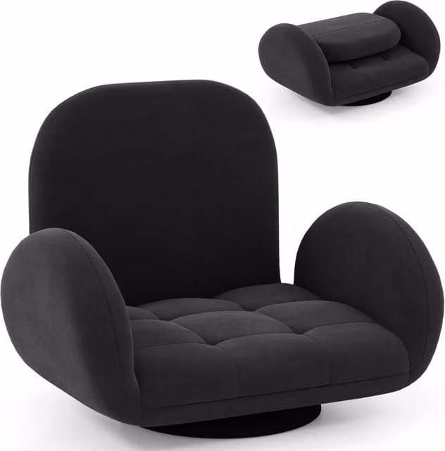 Gymax Black Swivel Floor Gaming Chair with Adjustable Backrest and Armrests