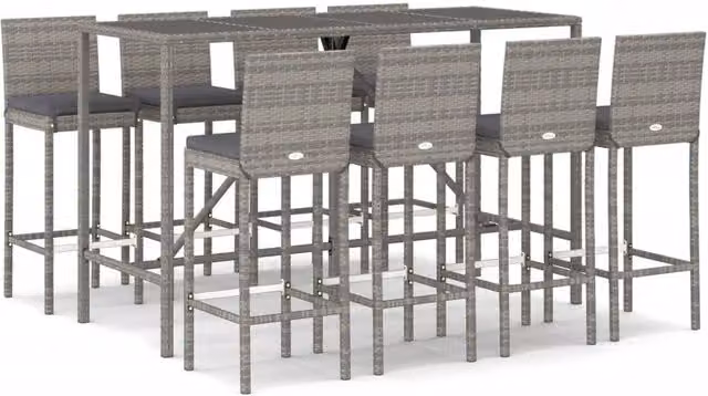 Berkfield Home 9 Piece Grey Poly Rattan Garden Bar Set with Cushions – 1
