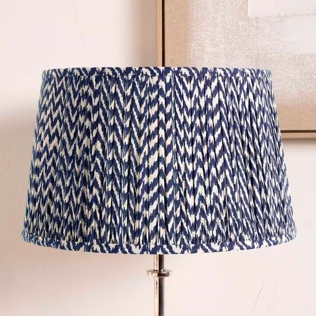 Ruma Navy Blue Chevron Tapered Pleat Fabric Lampshade for Floor Lamps, Diameter: 35.56 cm – 1