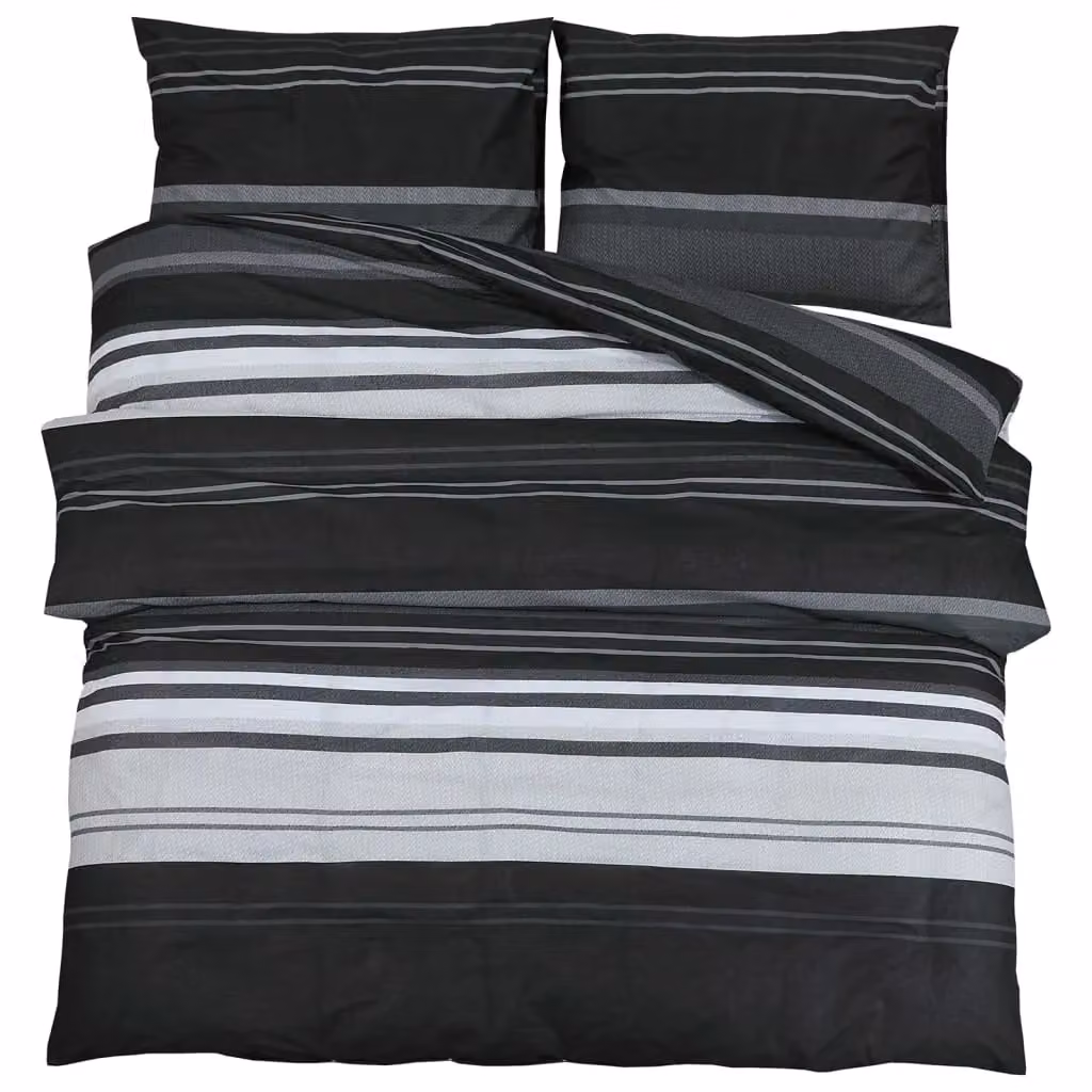 Berkfield Home Striped Cotton Duvet Cover and Pillowcase Set in Black and White, 200 x 200 cm – 2