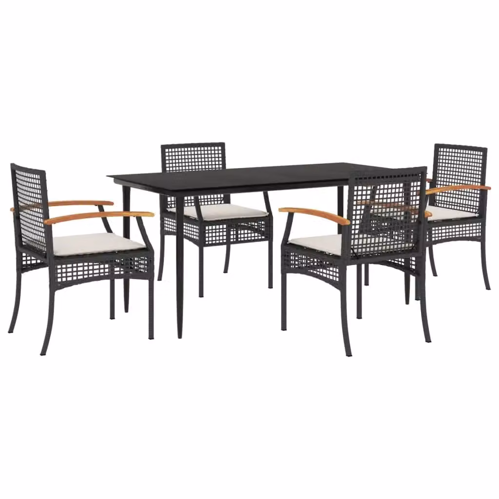 Berkfield Home 5 Piece Black Poly Rattan Garden Dining Set with Cushions – 2
