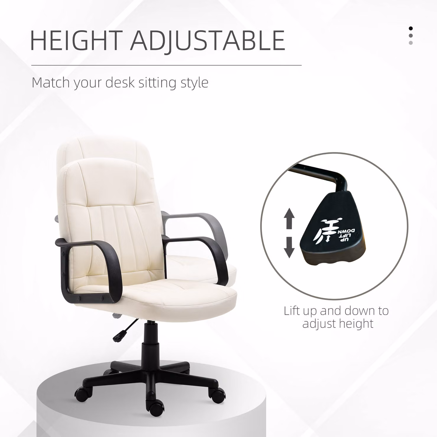 HOMCOM Swivel Executive Office Chair for Adults in Cream White Faux Leather with Armrests and Castors – 3