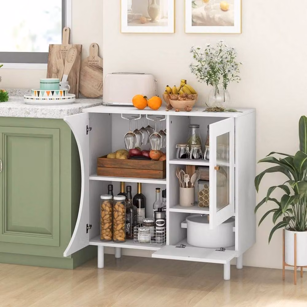 KORVIXA White Modern Freestanding Kitchen Sideboard Wine Cabinet, W: 70 cm, H: 75 cm – 2