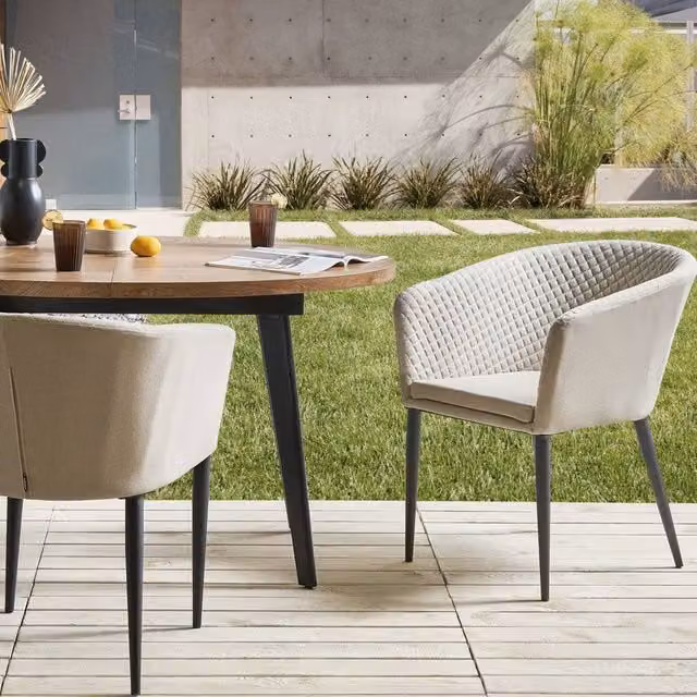 Wyld Haus Set of 2 Beige Fabric Outdoor Armchairs with Weatherproof Olefin Upholstery – 1