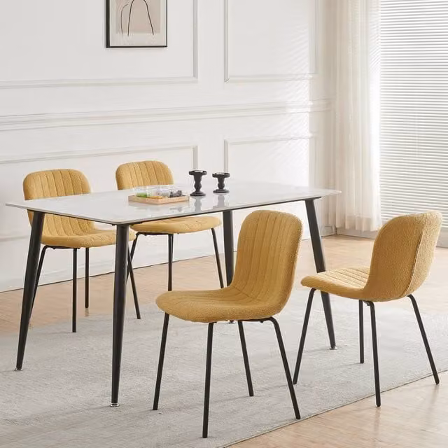 MCC Direct Bella Luxe Set of 4 Yellow Bouclé Teddy Faux Fur Dining Chairs with Black Metal Legs – 1