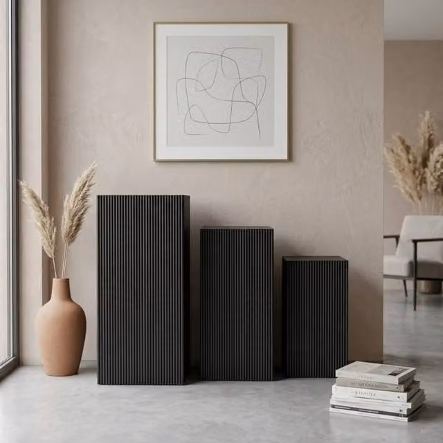 Garden Greatness Maison Trio Urban Ribbed Display Pedestals, 3 Pack, Black and Multicolour