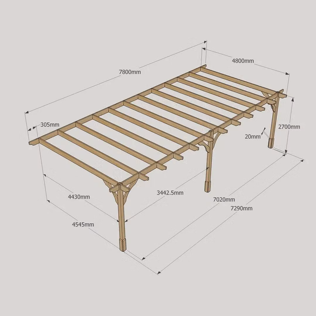 Rutland County Garden Furniture Ltd Wall Mounted Premium Lean-to Pergola with 3 Posts, W: 780 cm, D: 480 cm, H: 270 cm, Green and Brown – 5