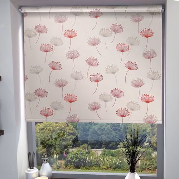 Terrys Albi Made to Measure Blackout Roller Blind with White and Pink Floral Nature Design