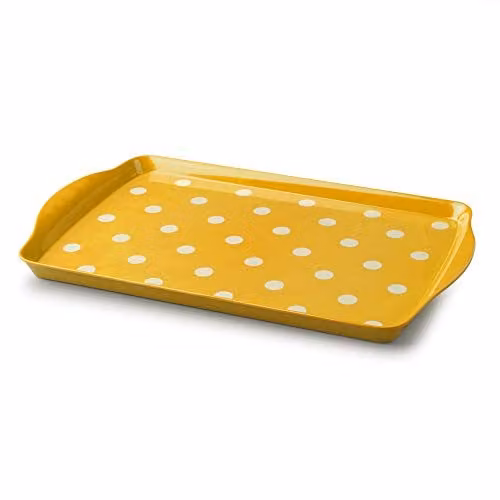 Zeal Melamine Dotty Rectangular Serving Tray with Handles, Yellow, W: 38 cm, D: 24 cm