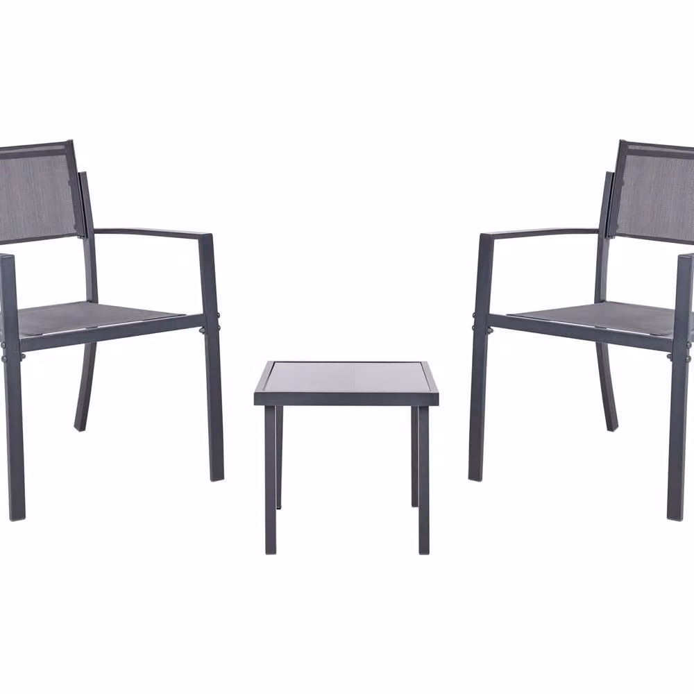 Wyld and Coco 2 Seater Outdoor Bistro Set in Dark Grey Powder Coated Steel and Tempered Glass – 2