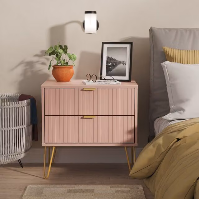 Ready Assembled 2 U Bexley 2 Drawer Side Table in Dusty Pink and Gold