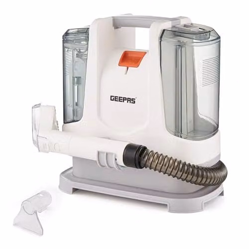 GEEPAS Portable Spot Cleaner 400W Stain Remover for Carpets, Sofas, Cars and Upholstery in White, Silver and Transparent – 1