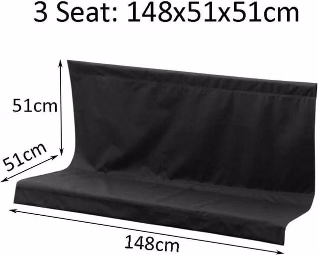 FLAVORA Black 3 Seater Garden Swing Bench Seat Cover Replacement, W: 148 cm, D: 51 cm, H: 51 cm