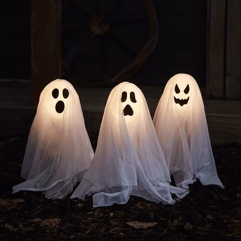 Lights4fun Set of 3 White LED Ghost Garden Stake Lights, Height: 40 cm