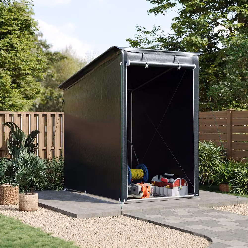 Living and Home Outdoor Garden Storage Shelter with Roll-Up Zipper Door and Window, Dark Grey, W/D/H: 121.92 x 121.92 x 200 cm – 3