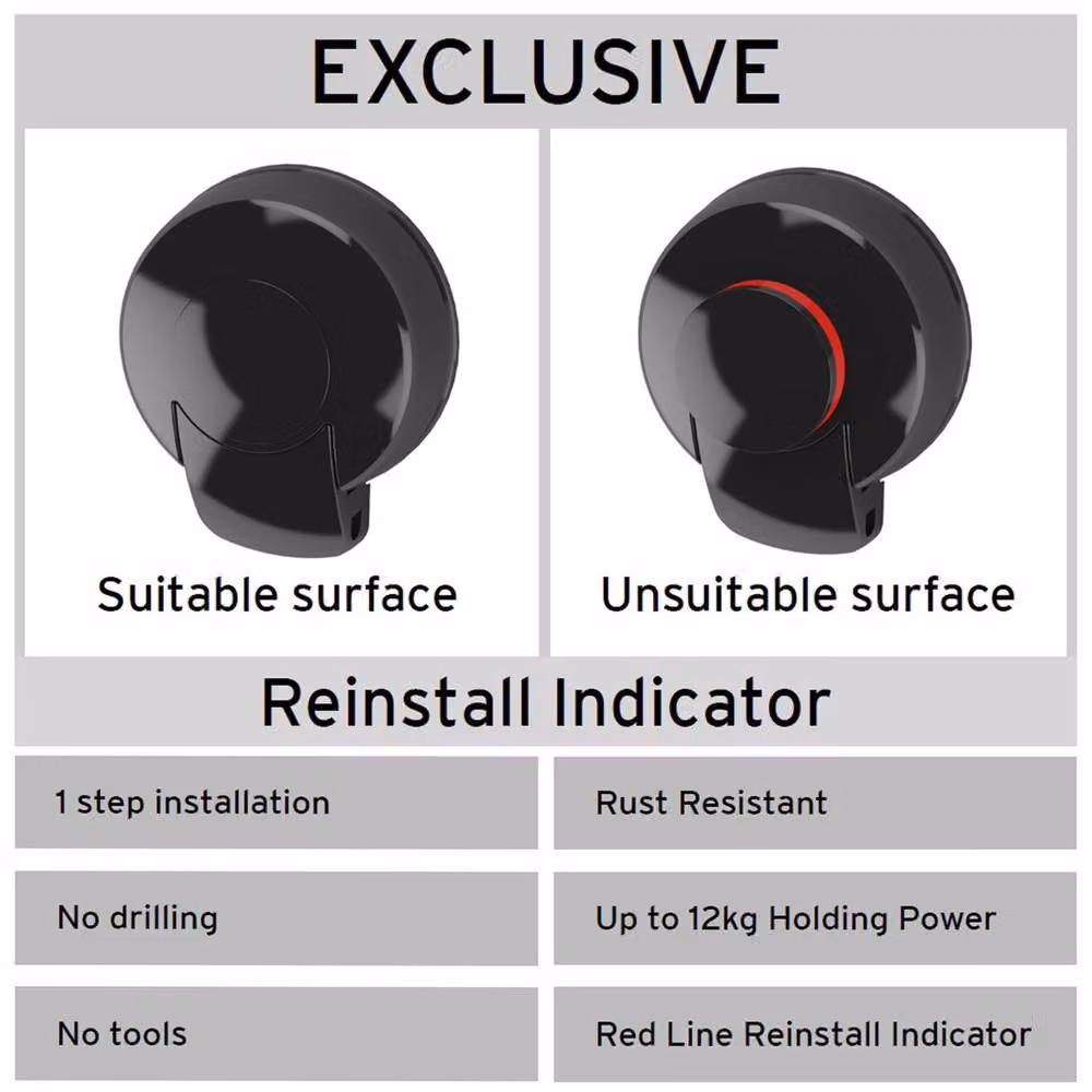 Showerdrape Suctionloc Black Steel Suction Wall Mounted Toilet Roll Holder with Mounting Disc – 3