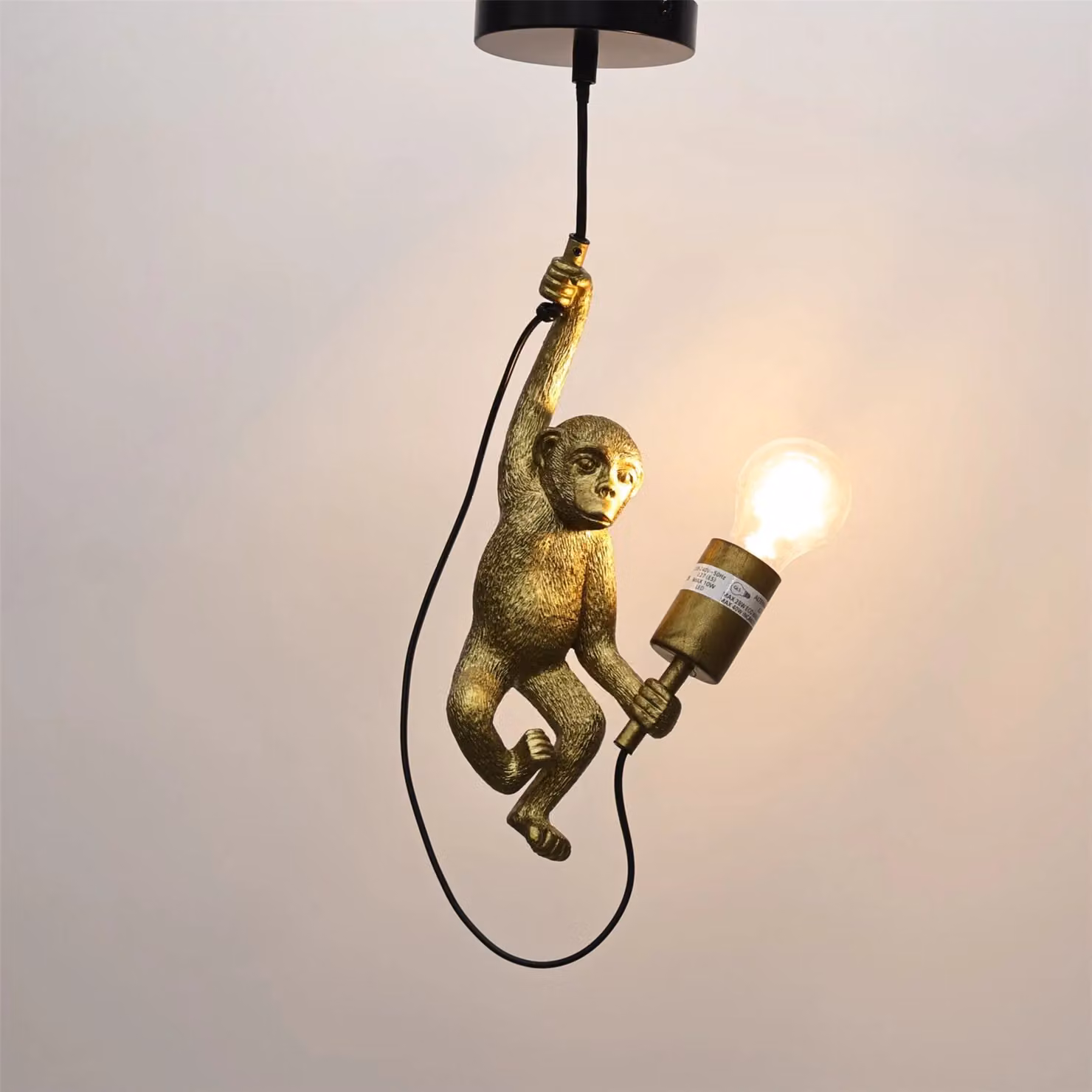First Choice Lighting Norman Set of 2 Monkey Pendant Lights in Black and Gold/Brass – 3