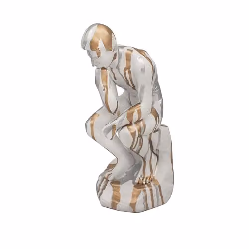 Garden Greatness Abstract Drip Art Thinker Ceramic Tabletop Sculpture in Beige, White and Gold, H: 28.0 cm, W: 17.0 cm, D: 12.0 cm – 2