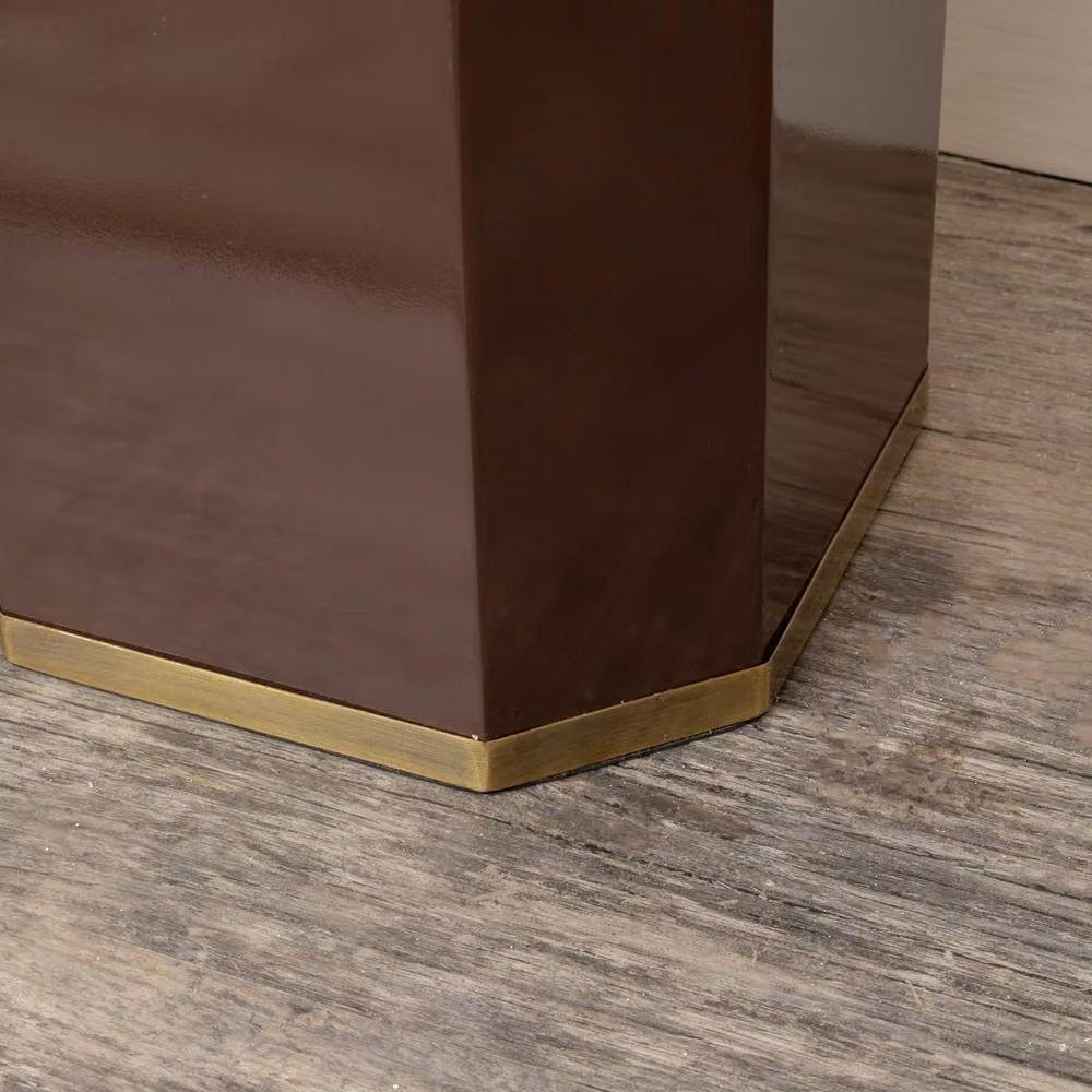 Melody Maison Hexagonal Wooden Waste Paper Bin in Chocolate Brown and Gold – 3