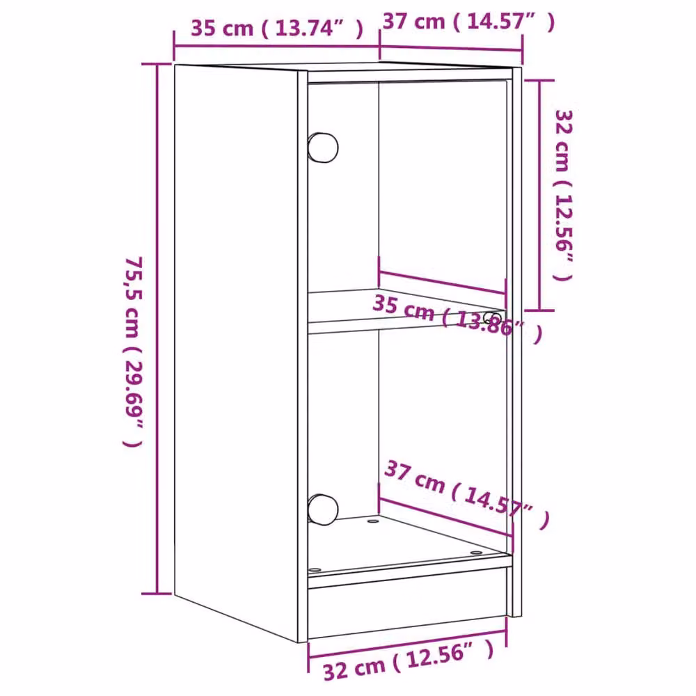 Berkfield Home Side Cabinet with Glass Doors in Smoked Oak Brown, W/D/H: 35 x 37 x 75.5 cm – 5