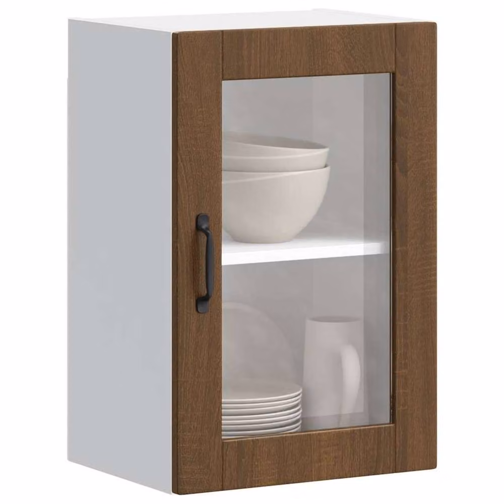 Berkfield Home Porto Brown Oak Kitchen Wall Cabinet with Glass Doors W/D/H: 60 x 31 x 40 cm – 2