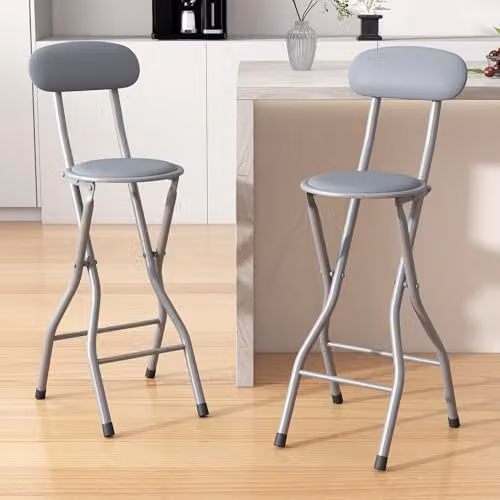MCC Direct Set of 2 Folding Breakfast Bar Stools in Grey and White with Synthetic Leather Padded Seats and Metal Frames – 2