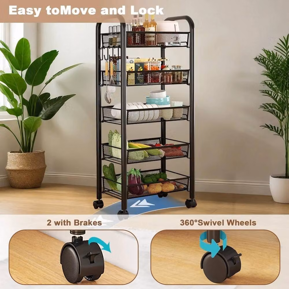 VOGREX 5-Tier Rolling Utility Storage Rack Trolley in Black – 3