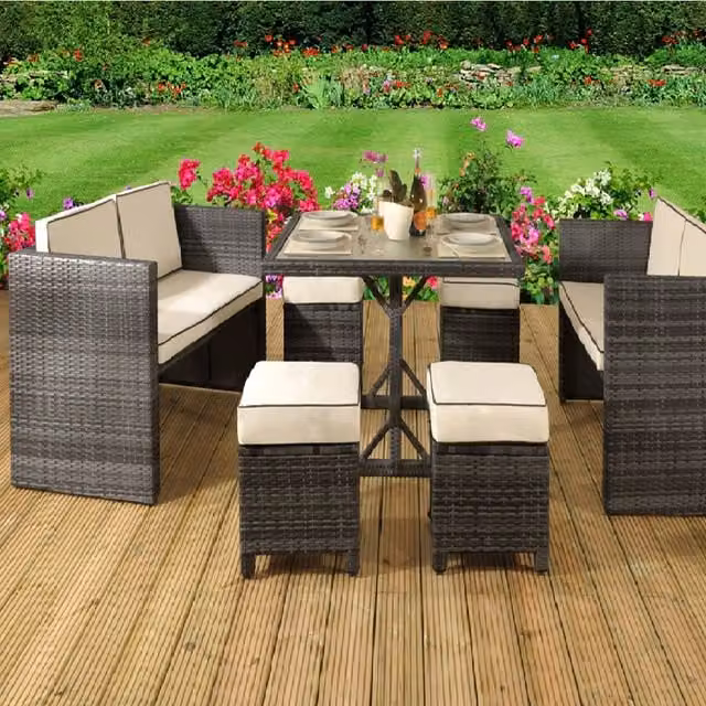 Comfy Living 7 Piece Modern Rattan Garden Furniture Set with Cover in Grey and Beige