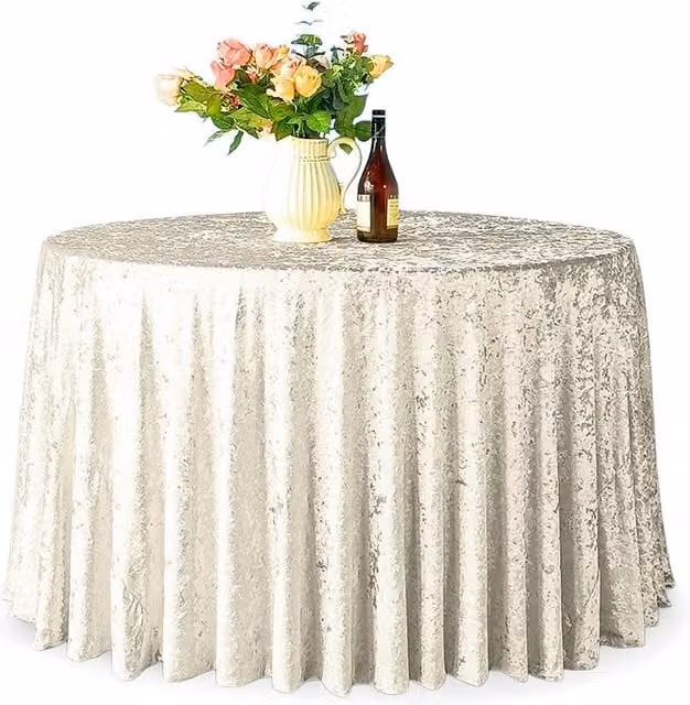 Neel Blue Diamond Velvet Round Tablecloth in Beige, Diameter: 304.8 cm