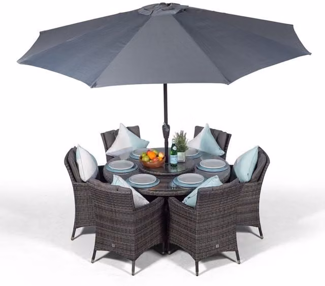 Giardino Savannah Round Rattan Patio Dining Set in Grey and Brown for 6 People