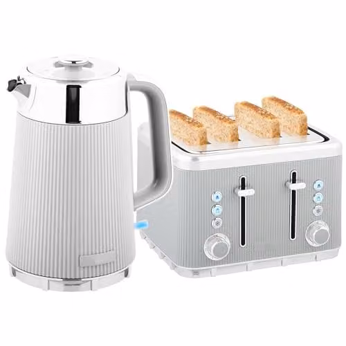 HOMCOM Stainless Steel Electric Kettle and Toaster Set in Taupe