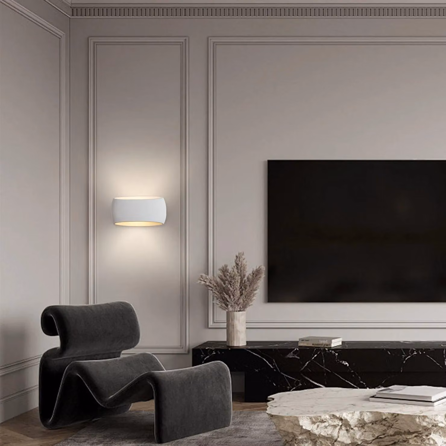 Harper Living Modern White Wall Sconce Lamp with Oval Ceramic Shade and Plaster Finish, Length: 30 cm – 3